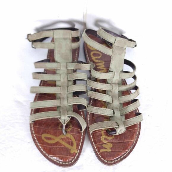 Sam Edelman Women's Gilda US8 Leather Green Camo Strappy Roman Gladiator Sandals - Picture 9 of 12